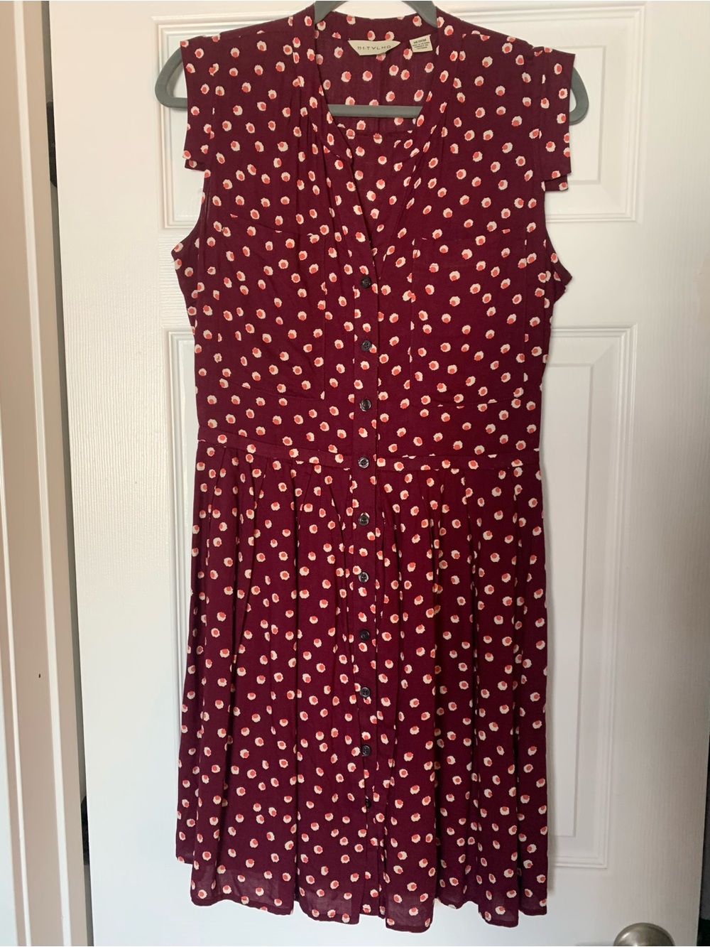 Women’s Burgundy Polka Dot Button-Front Dress Anthropologie M